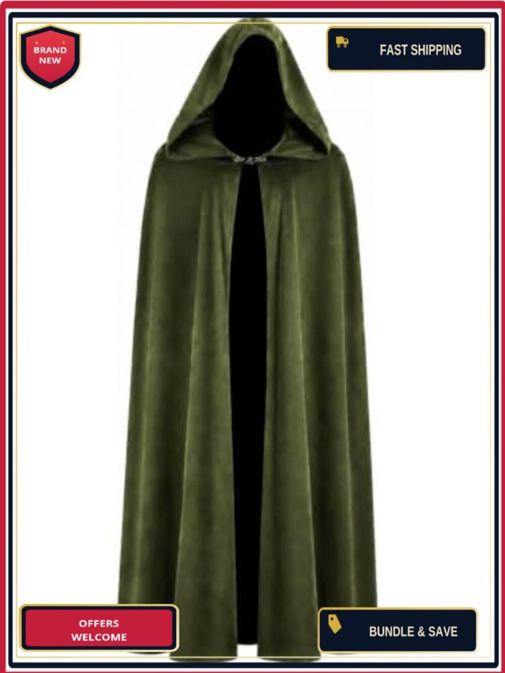 Medieval Hooded Cloak Cape Half-Cloak Renaissance Cosplay Costume Adult